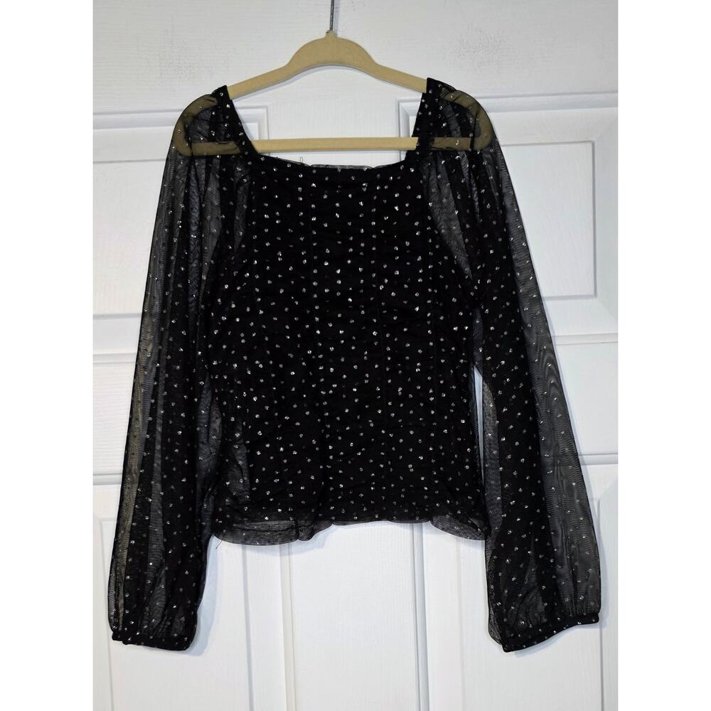 Zara Girls Top Sheer Long Sleeves Ruched Black Size 8